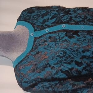 Dana Bachman teal and black lace cardigan size large